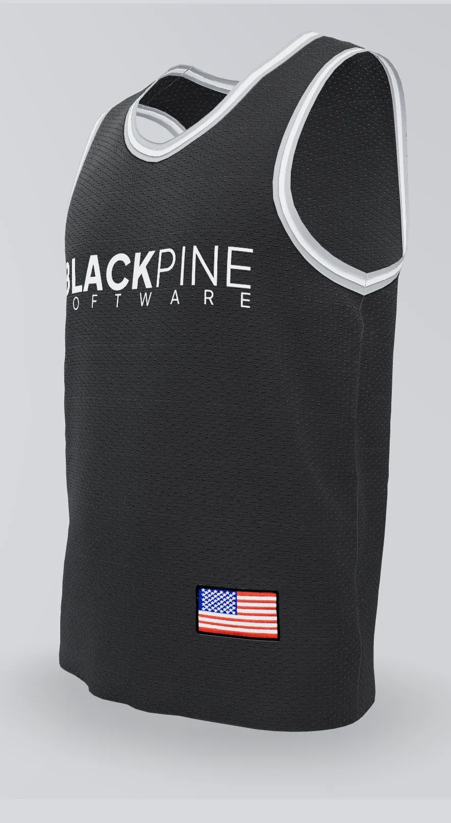 The same team jersey rendered clean in studio lighting, with no measurement overlay.